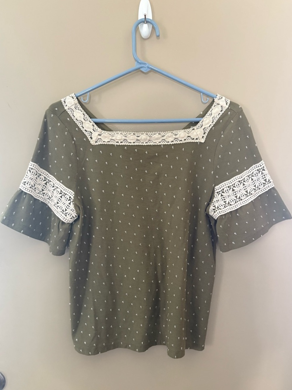 Maeve by Anthropologie Olive Green Embroidered Top